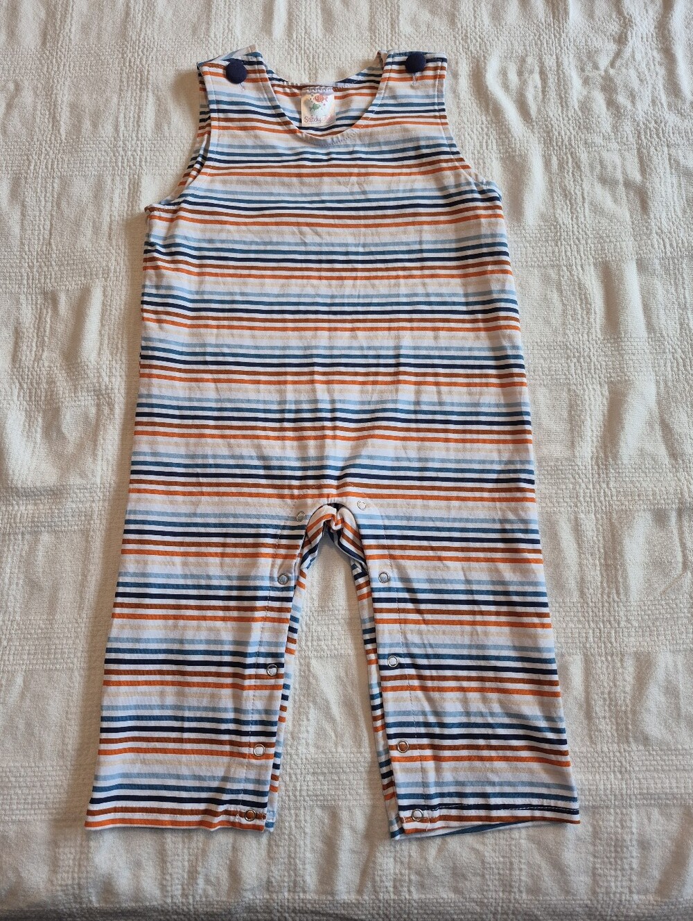 Stitchy Fish boys 24 months striped romper white with fall colors EUC